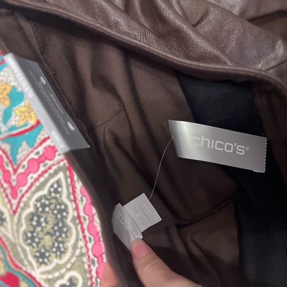 Chico's Espresso Faux-leather, Ponte Knit Stretch Ankle Leggings Size - Picture 5 of 6